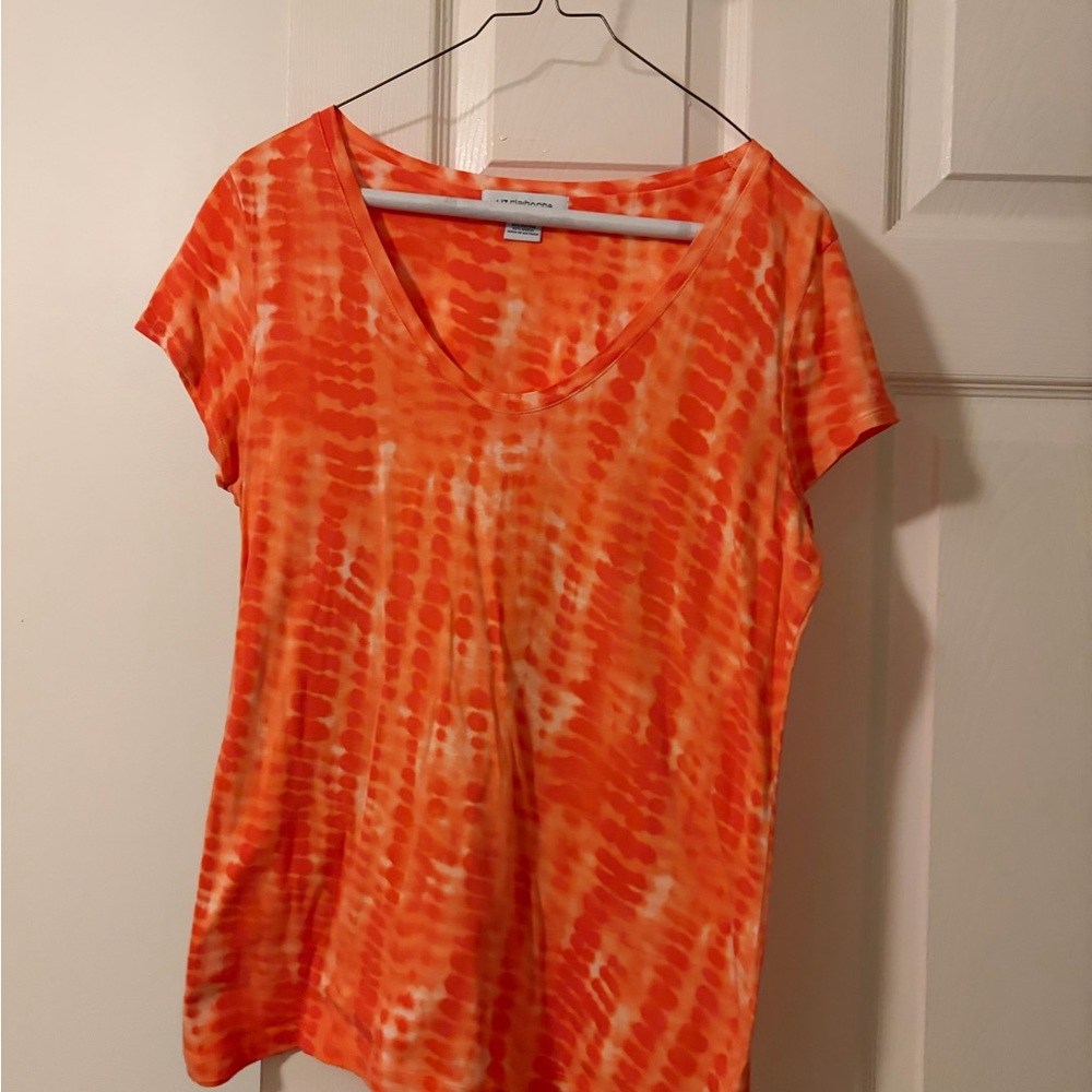 Liz Claiborne Vibrant Orange Tie-Dye V-Neck Tee